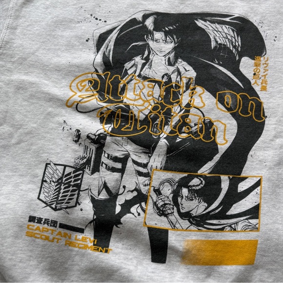 Attack On Titan Captain Levi Sweater Unisex Crewneck Grey Anime Size XL - Picture 3 of 5